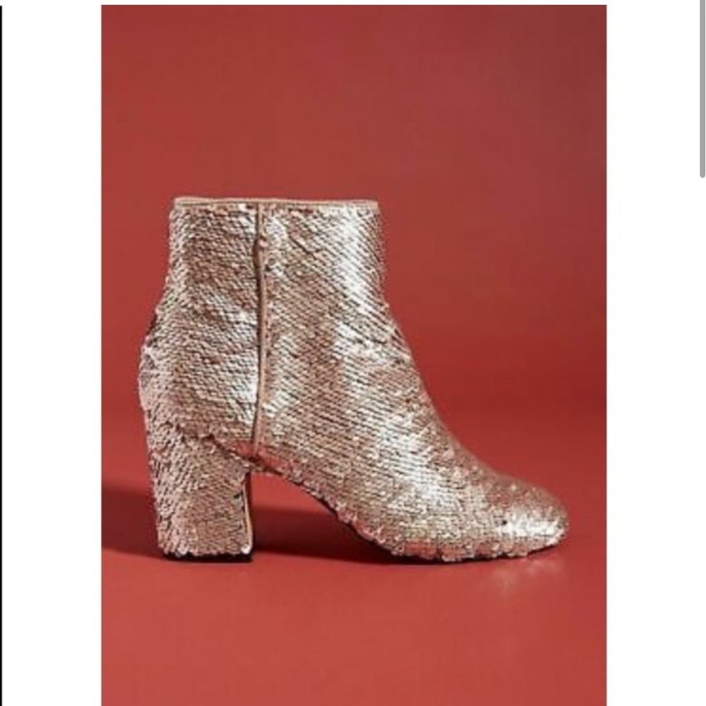 Anthropologie Farylrobin Linda Rose Sequin Ankle Booties 7.5